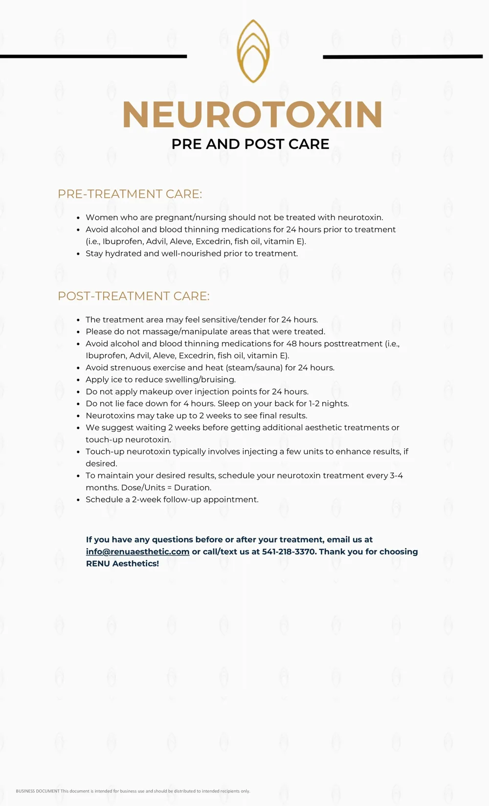 Neurotoxin Pre and Post Care