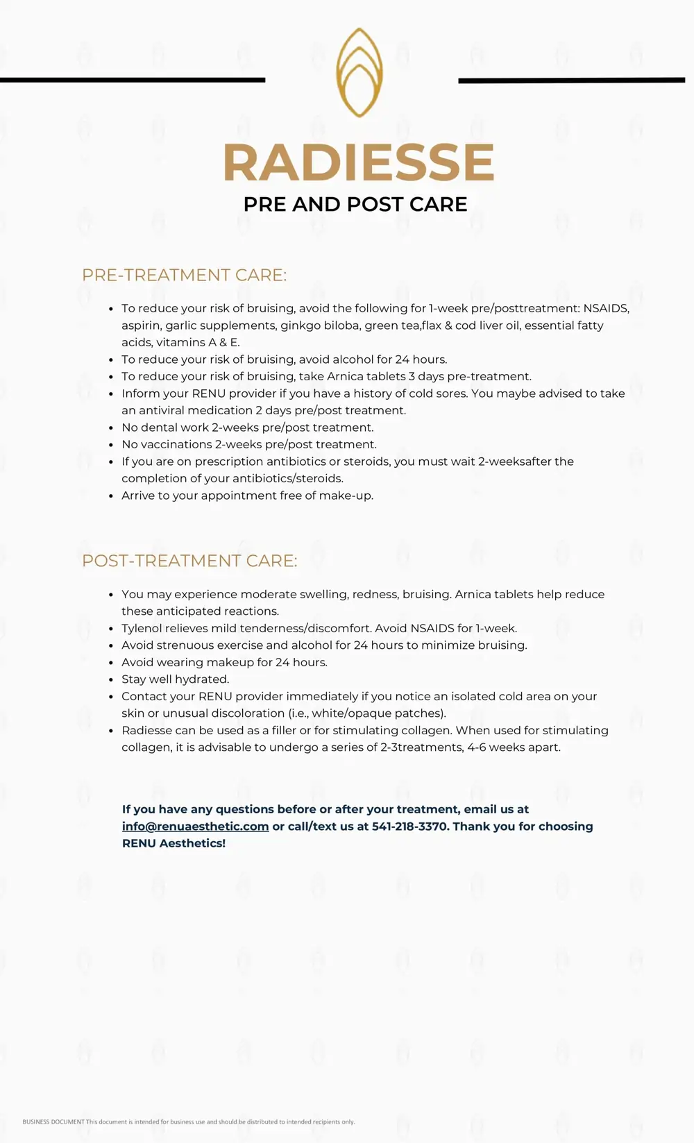 Radiesse Pre and Post Care